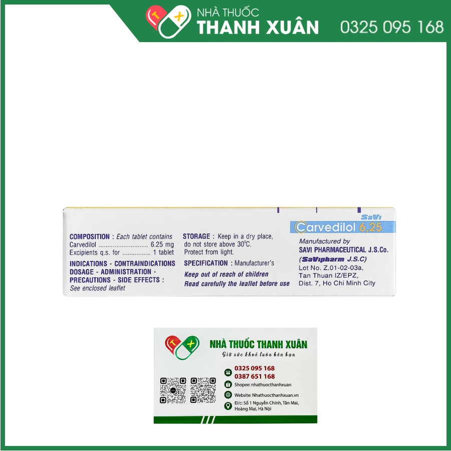 Savi Carvedilol 6.25 trị tăng huyết áp, suy tim sung huyết